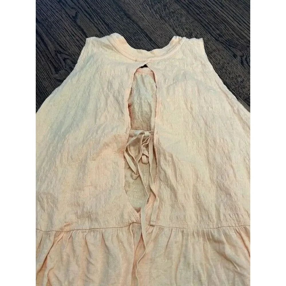 Free People Right On Time Tunic Tank Top High Neck Open Tie Back Orange‎ Small